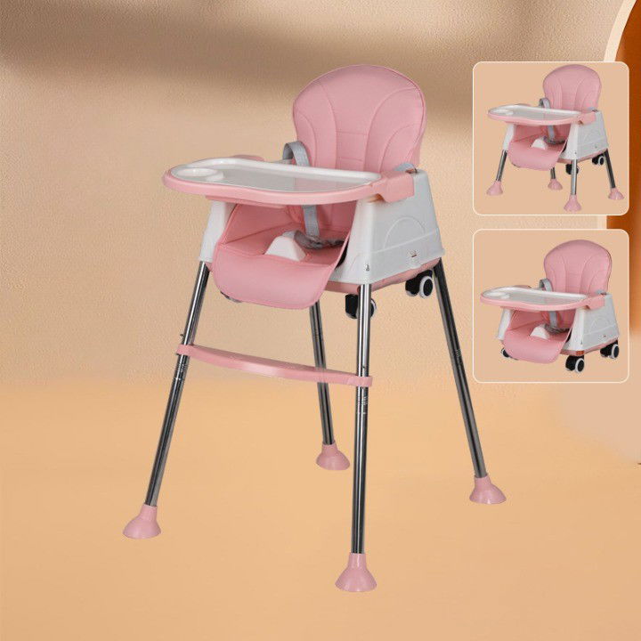 Scaune de masa bebe - Scaun de Masa Pliabil 3in1, Flippy, Reglabil, Multifunctional, 3 Pozitii, Masuta si Husa Detasabile, Roti, Centura de Siguranta, Ajustare Inaltime, Roz