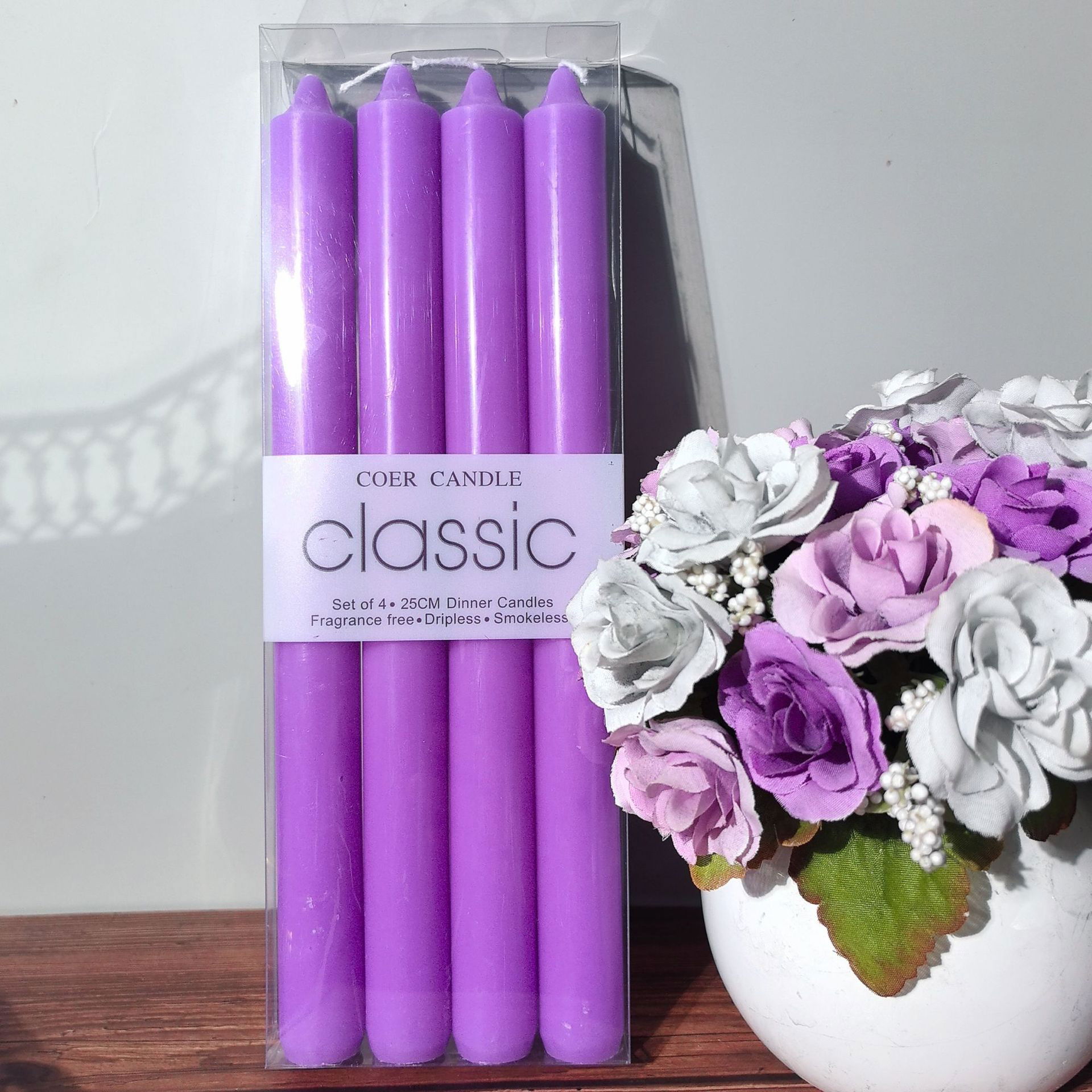 Pentru casa - Set 4 Lumanari, Flippy, pentru Suport de Masa, Fara Miros si Fum, din Parafina, 2.2 x 25 cm, Mov