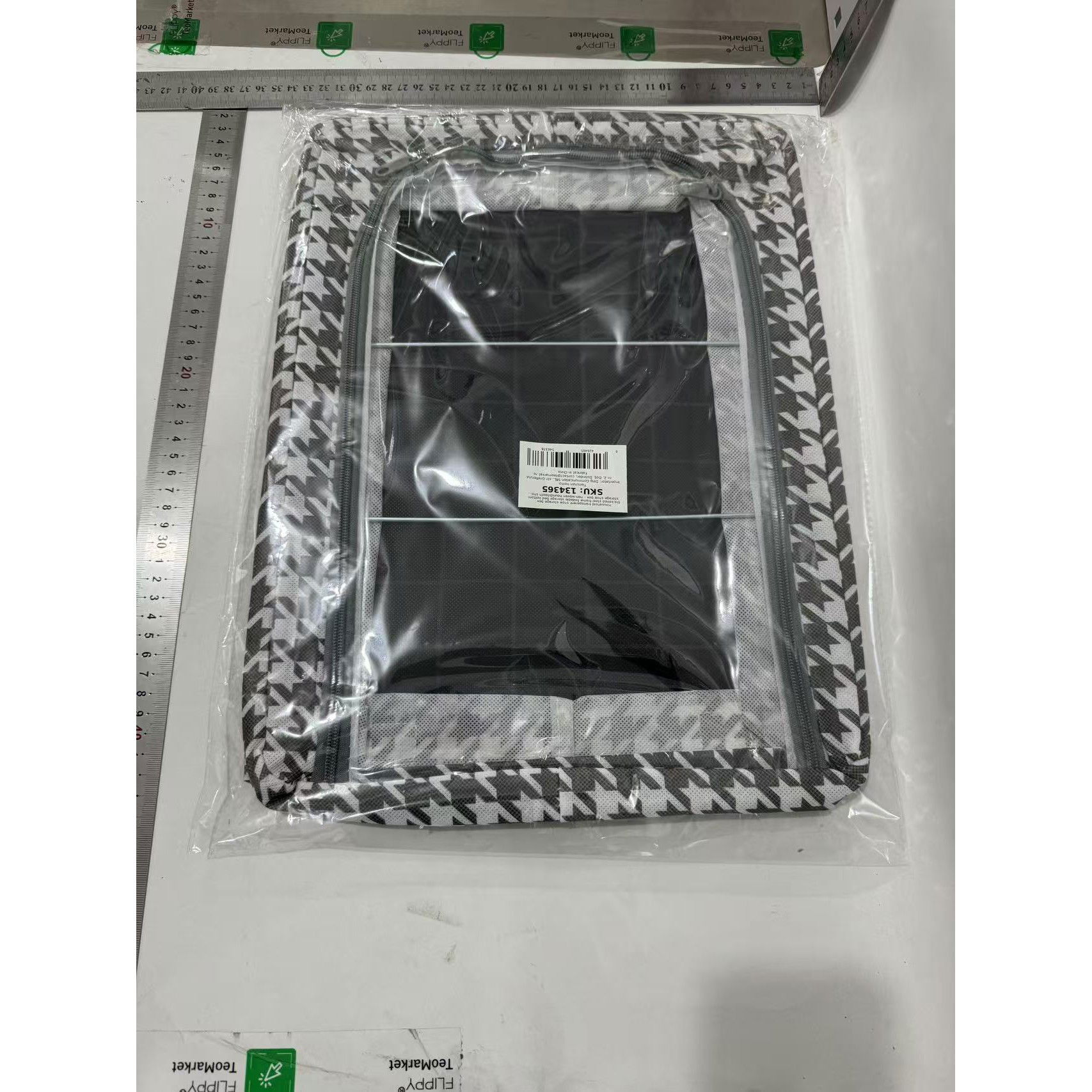 Pentru casa - Cutie Depozitare cu Cadru Metalic, Flippy, pentru Incaltaminte, Haine, Lingerie, Fermoar Calitativ, Fereastra Transparenta, Manere Laterale, 40 x 30 x 15 cm, Alb Negru