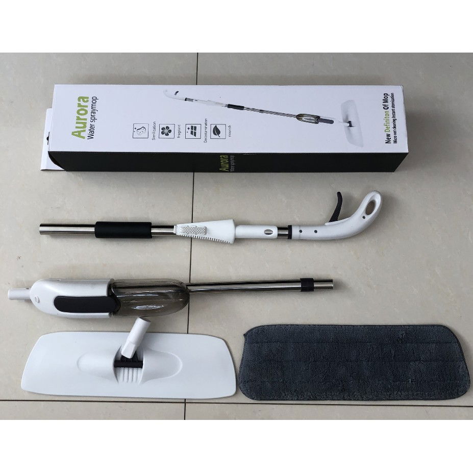 Maturi, Perii, Mopuri si Galeti - Mop plat, Flippy, cu pulverizator, pentru uz casnic, plastic, rezerva de mop din microfibra, 125x40 cm, Alb/Negru