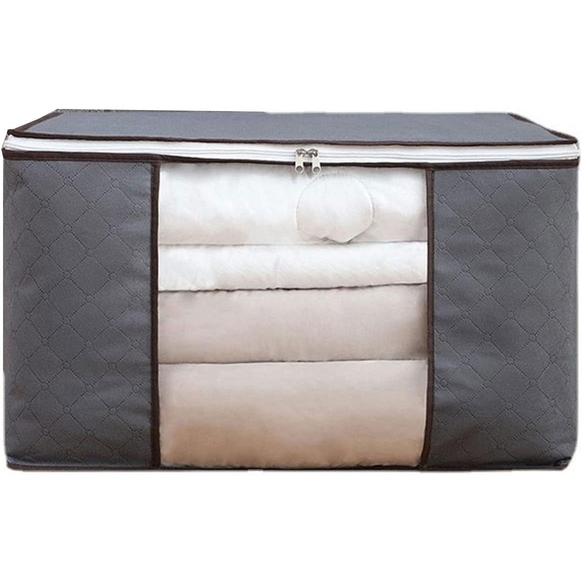 Pentru casa - Husa de Depozitare, Flippy, Intrebuintare Multipla, Pliabila, cu Fermoar Bidirectional si Fereastra Laterala Transparenta, Lavabila, 60x40x35 cm, Gri