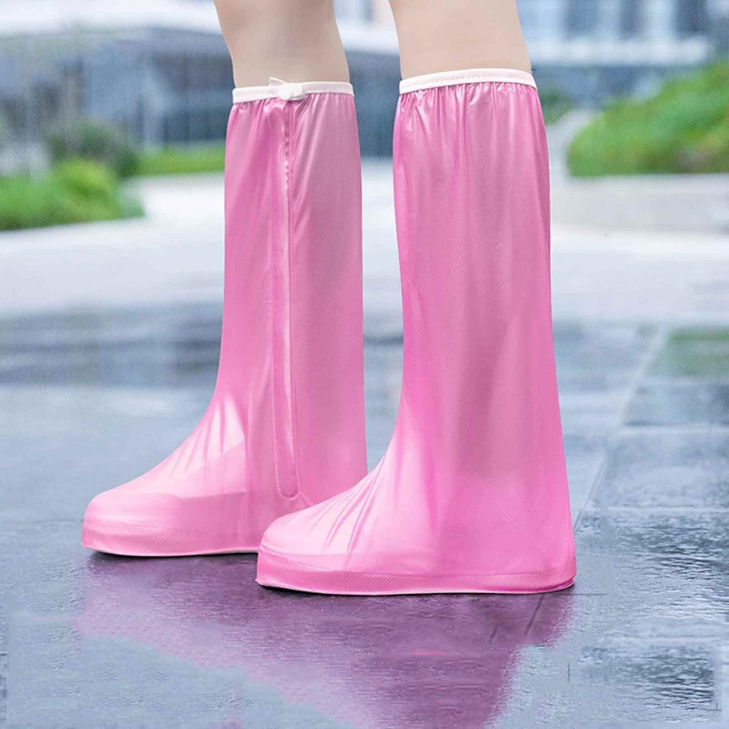Protectie Incaltaminte pentru Ploaie si Noroi, Flippy, Impermeabila, Talpa Antiderapanta, cu Fermoar si Capsa, Inaltime 40 cm, Marime L 38-39, Roz [4]