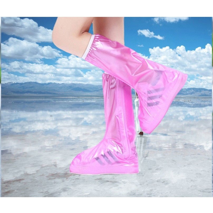 Protectie Incaltaminte pentru Ploaie si Noroi, Flippy, Impermeabila, Talpa Antiderapanta, cu Fermoar si Capsa, Inaltime 40 cm, Marime XL 40-41, Roz [3]