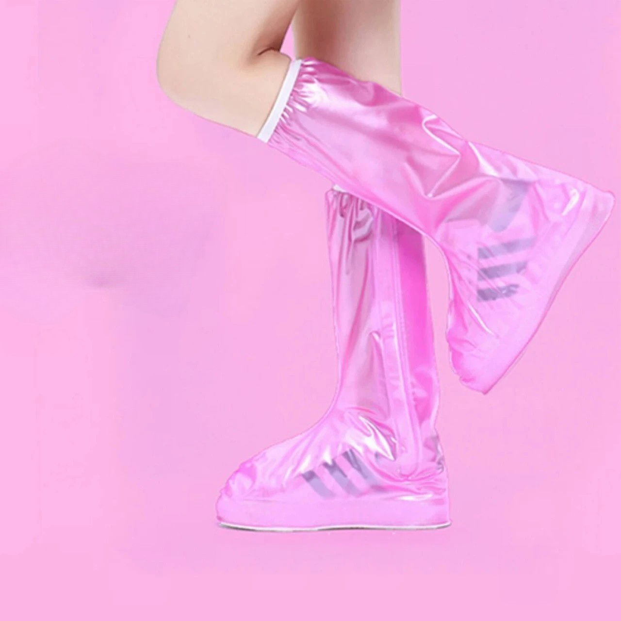10 - 25 LEI - Protectie Incaltaminte pentru Ploaie si Noroi, Flippy, Impermeabila, Talpa Antiderapanta, cu Fermoar si Capsa, Inaltime 40 cm, Marime S 34-35, Roz