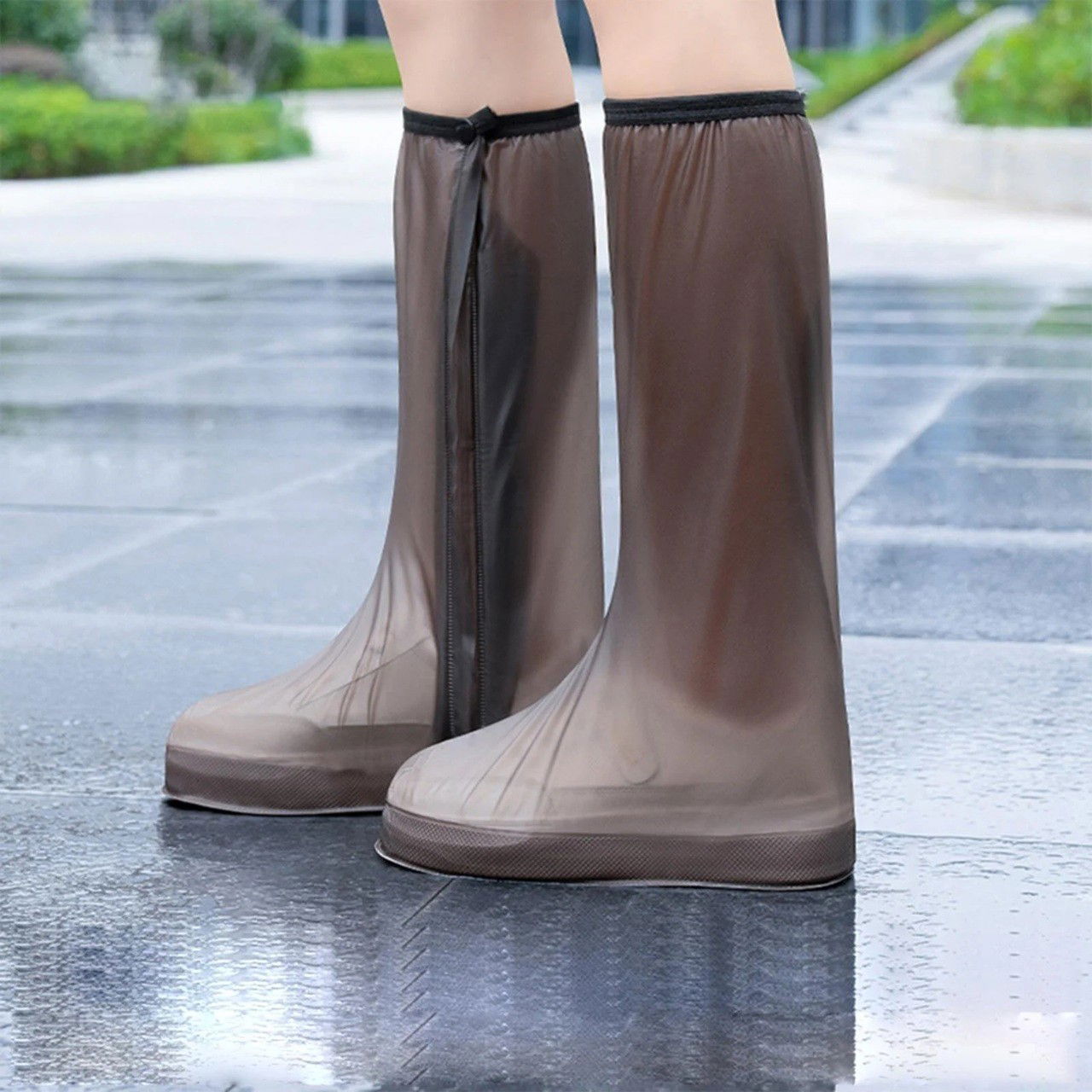 Protectie Incaltaminte pentru Ploaie si Noroi, Flippy, Impermeabila, Talpa Antiderapanta, cu Fermoar si Capsa, Inaltime 40 cm, Marime M 36-37, Maro [3]