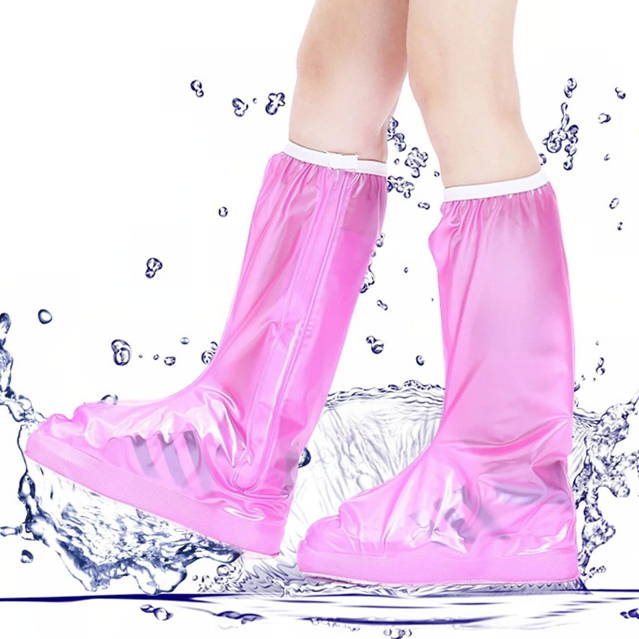 10 - 25 LEI - Protectie Incaltaminte pentru Ploaie si Noroi, Flippy, Impermeabila, Talpa Antiderapanta, cu Fermoar si Capsa, Inaltime 40 cm, Marime L 38-39, Roz