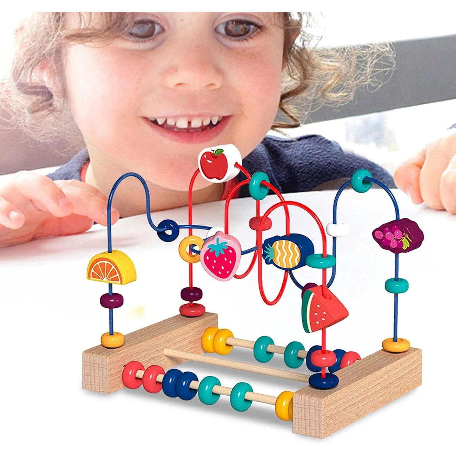 Jucarie din Lemn Montessori, Flippy, Labirint Motricitate cu Abac si Animalute, Rollercoaster pentru Copii, Educativ, Dezvoltarea Abilitatilor Motorii, Numaratoare, 22x17x15 cm, Multicolor [10]