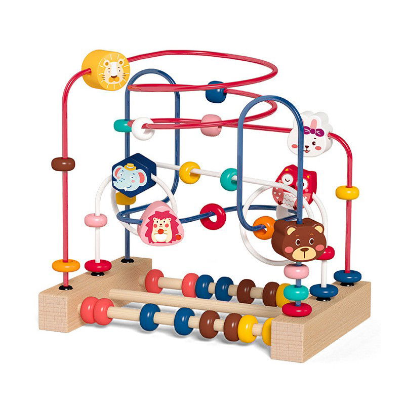 50 - 100 LEI - Jucarie din Lemn Montessori, Flippy, Labirint Motricitate cu Abac si Animalute, Rollercoaster pentru Copii, Educativ, Dezvoltarea Abilitatilor Motorii, Numaratoare, 22.5x22.5x15 cm, Multicolor