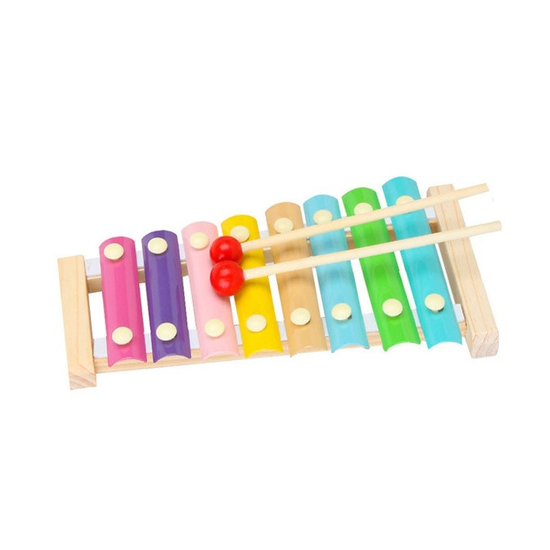 Jucarii educative - Instrument Muzical Xilofon Flippy, din Lemn, 8 Note Muzicale, 2 Bete de Percutie, 4-6 Ani, Multicolor Pastel
