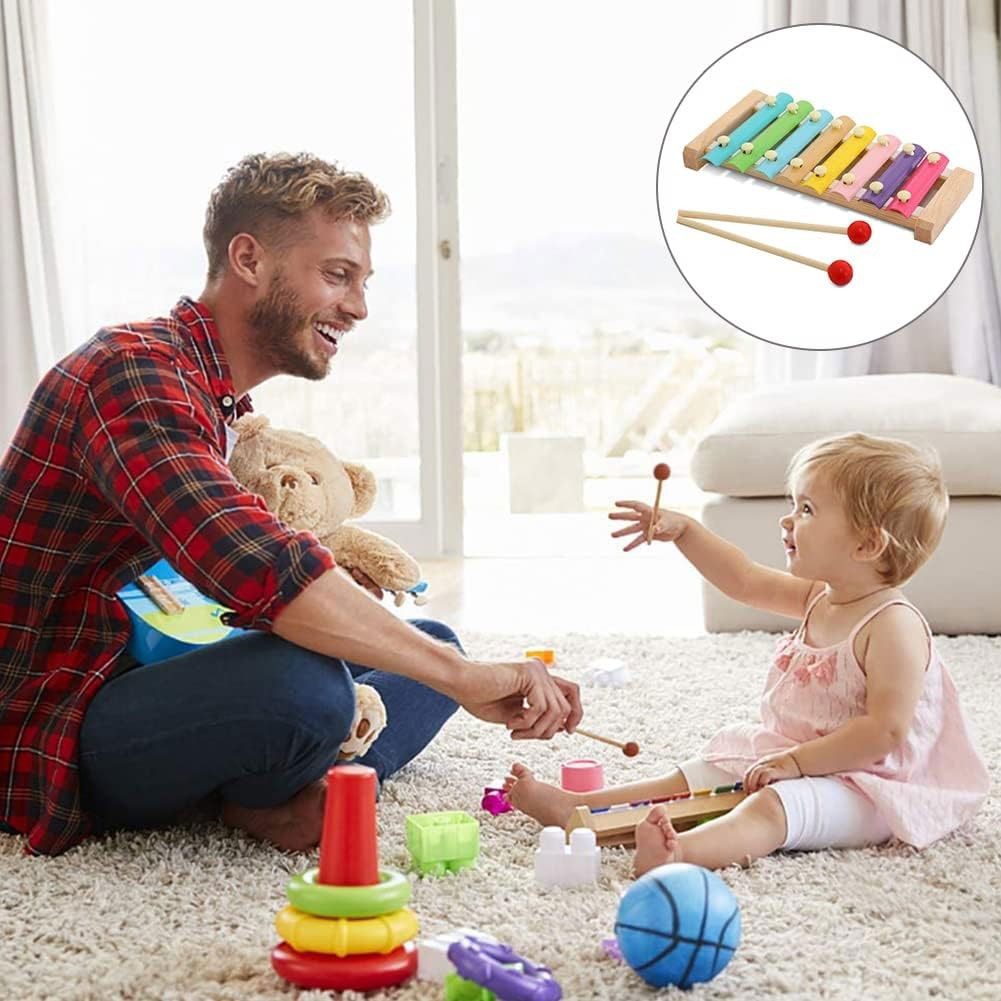 Instrument Muzical Xilofon Flippy, din Lemn, 8 Note Muzicale, 2 Bete de Percutie, 4-6 Ani, Multicolor Pastel [5]