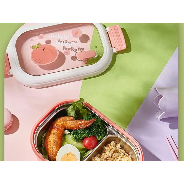 Pentru casa - Cutie pentru Pranz sau Gustari, Flippy, cu Doua Compartimente, pentru Copii si Adulti, Etansare, PP, Perfect pentru Scoala si Birou, 1000 mL, 22.5x14.5x8 cm, Roz