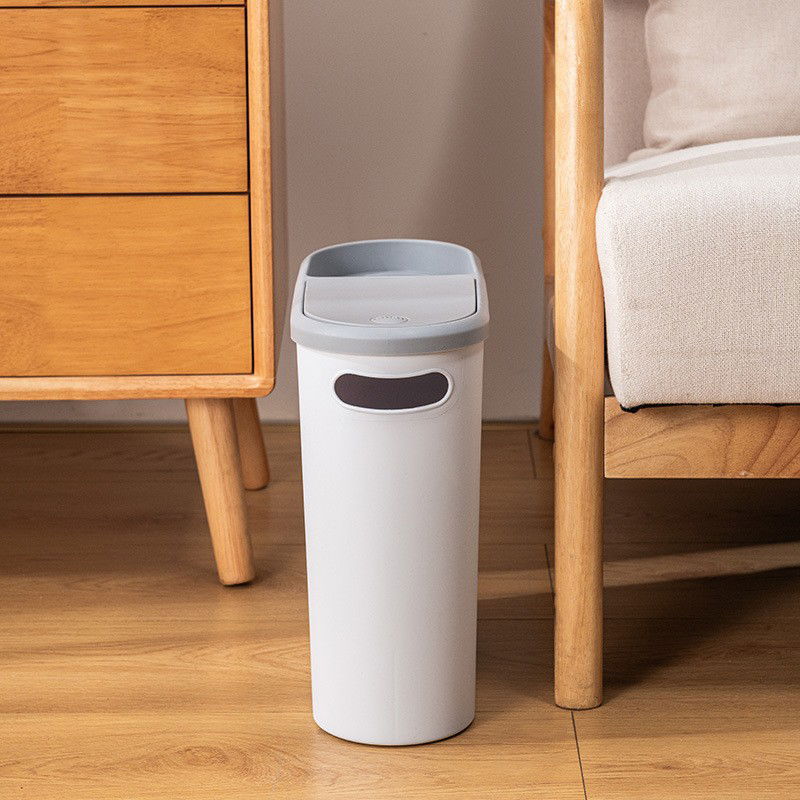 Cos de Gunoi, Flippy, din Plastic, Capac cu Ridicare Automata, Maner si Compartiment Depozitare, 31.5 x 14 x 30 cm, Gri [9]