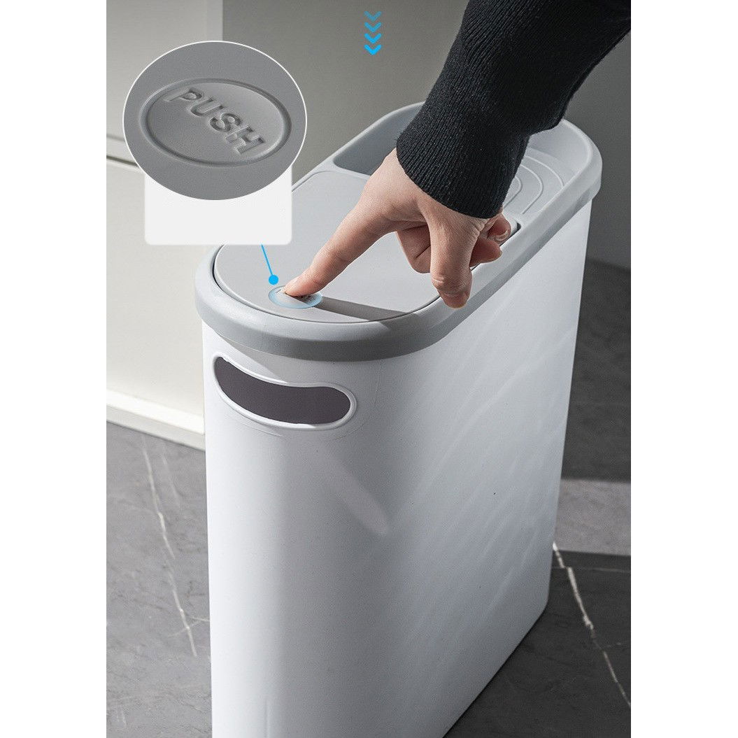 Cos de Gunoi, Flippy, din Plastic, Capac cu Ridicare Automata, Maner si Compartiment Depozitare, 31.5 x 14 x 30 cm, Gri [6]