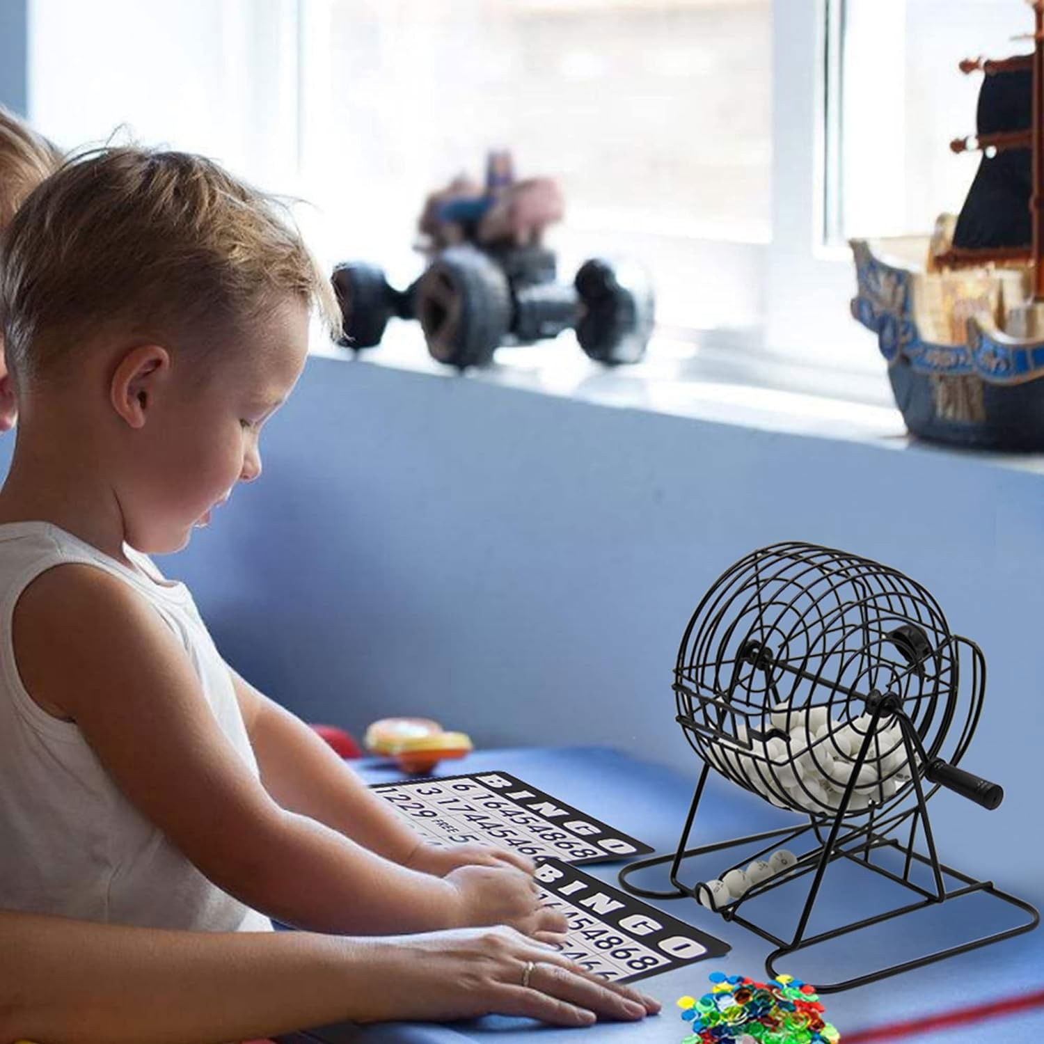 Joc Bingo Flippy, din metal, 75 bile albe, portabil, 21 x 21 cm, negru [5]