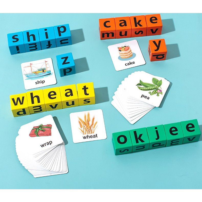 Joc cu Blocuri din Lemn, Flippy, Formare Cuvinte, Cartonase cu Obiecte si Animale, Clopotel, Joc pentru 4 Persoane, 3 Ani+, 28x15.5x5 cm, Multicolor [9]