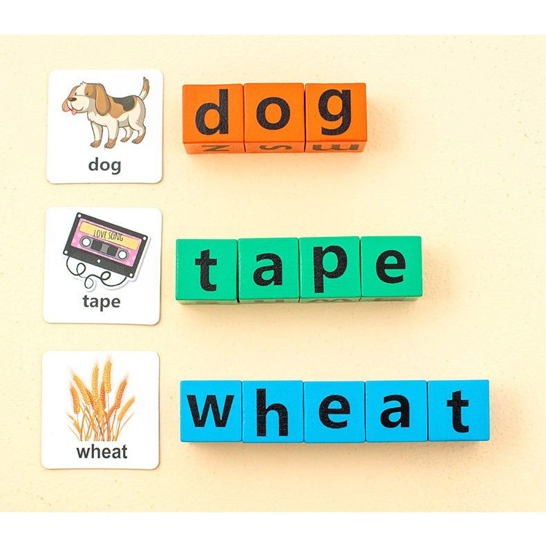 Joc cu Blocuri din Lemn, Flippy, Formare Cuvinte, Cartonase cu Obiecte si Animale, Clopotel, Joc pentru 4 Persoane, 3 Ani+, 28x15.5x5 cm, Multicolor [12]