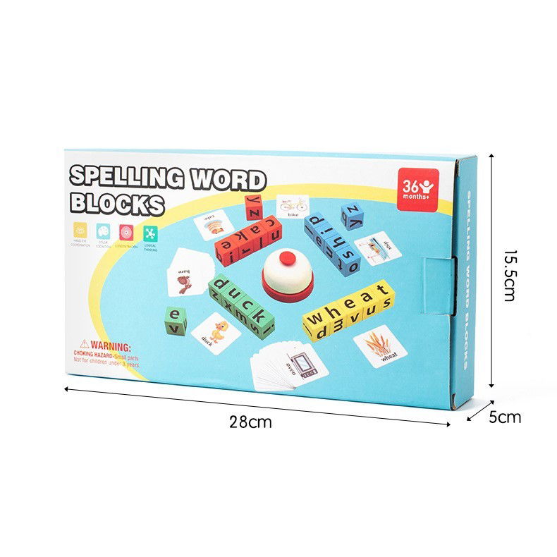 Joc cu Blocuri din Lemn, Flippy, Formare Cuvinte, Cartonase cu Obiecte si Animale, Clopotel, Joc pentru 4 Persoane, 3 Ani+, 28x15.5x5 cm, Multicolor [16]