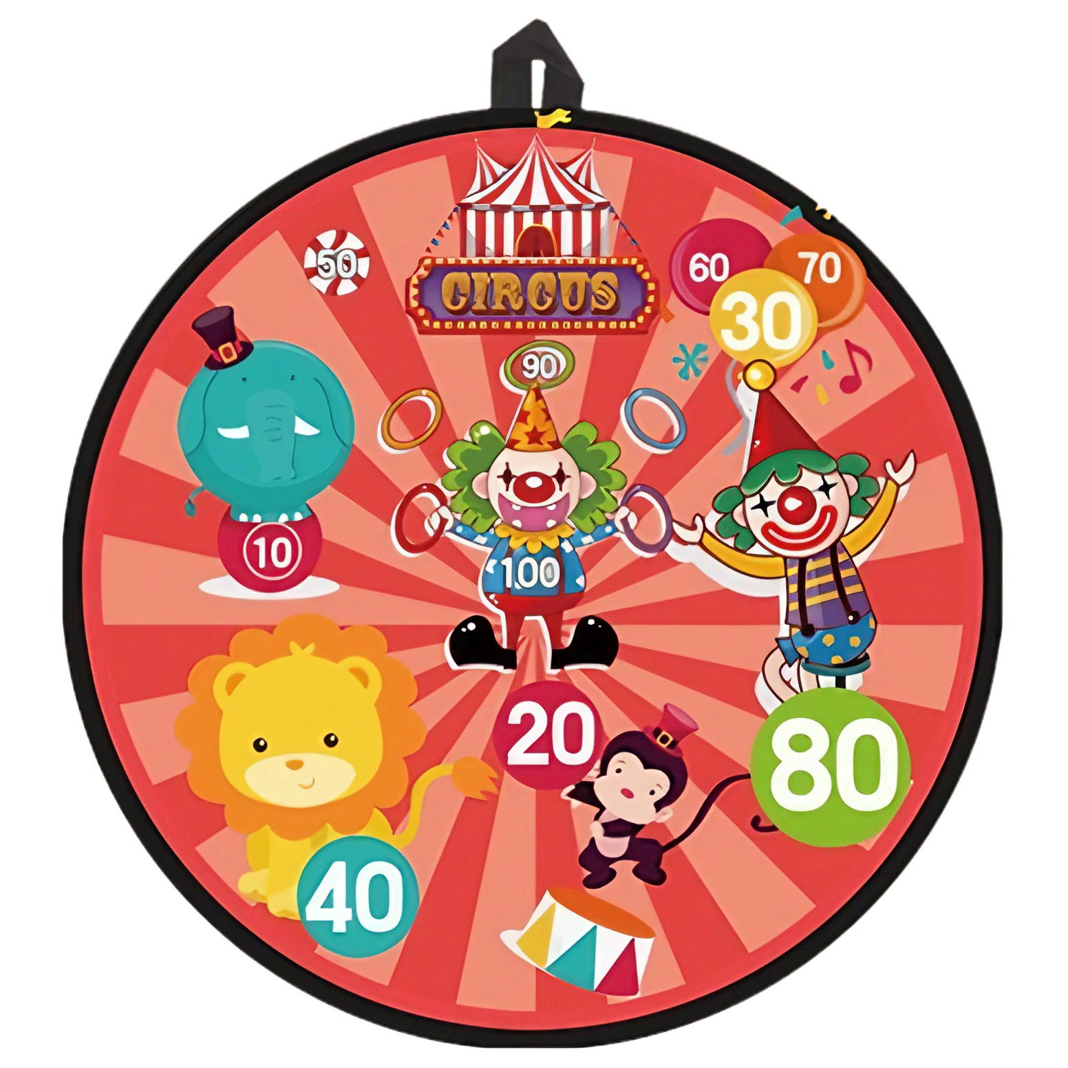 Jucarii - Joc Darts Flippy pentru Copii, Placa Pliabila 36.5 cm, 8 Mingii Velcro/Scai Simple, 2 Mingii Luminoase, Model Circ, Rosu