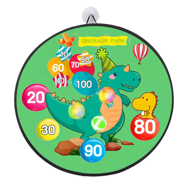 Joc Darts Flippy pentru Copii, Placa Pliabila 36.5 cm, 8 Mingii Velcro/Scai Simple, 2 Mingii Luminoase, Model Dinozaur Park, Verde [6]