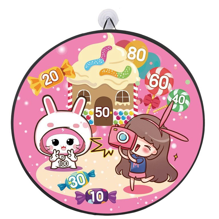 Joc Darts Flippy pentru Copii, Placa Pliabila 70 cm, 8 Mingii Velcro/Scai Simple, 2 Mingii Luminoase, Model Acadele, Roz [8]