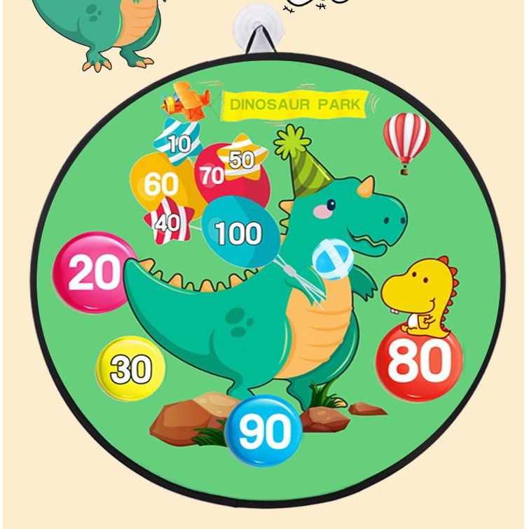 Joc Darts Flippy pentru Copii, Placa Pliabila 70 cm, 8 Mingii Velcro/Scai Simple, 2 Mingii Luminoase, Model Dinozaur Park, Verde [3]