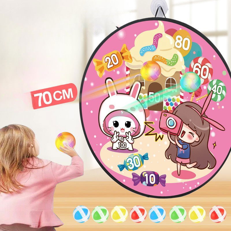 Joc Darts Flippy pentru Copii, Placa Pliabila 70 cm, 8 Mingii Velcro/Scai Simple, 2 Mingii Luminoase, Model Acadele, Roz [6]