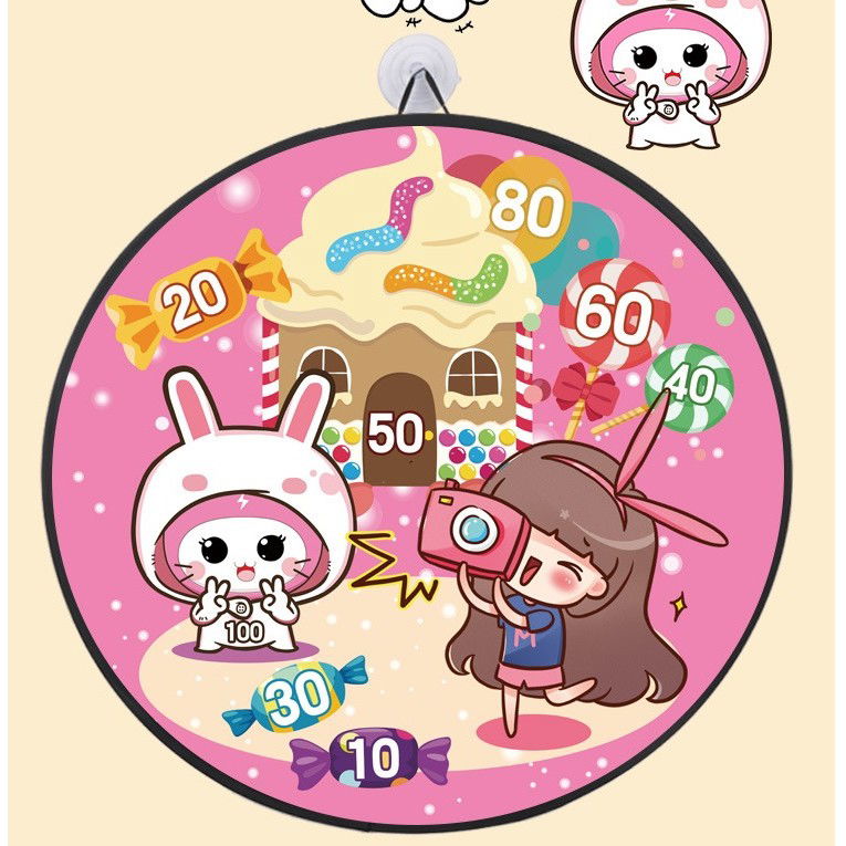 Joc Darts Flippy pentru Copii, Placa Pliabila 70 cm, 8 Mingii Velcro/Scai Simple, 2 Mingii Luminoase, Model Acadele, Roz [7]