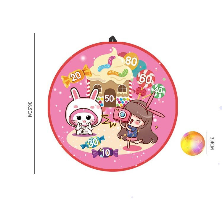 Joc Darts Flippy pentru Copii, Placa Pliabila 36.5 cm, 8 Mingii Velcro/Scai Simple, 2 Mingii Luminoase, Model Acadele, Roz [6]