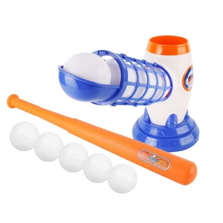 Jucarii - Joc de Baseball Interactiv, Lansator Flippy, Aruncare Automata, Include Bata si 5 Mingii, 37 x 23 x 16 cm Baza, 59 cm Bata, Multicolor