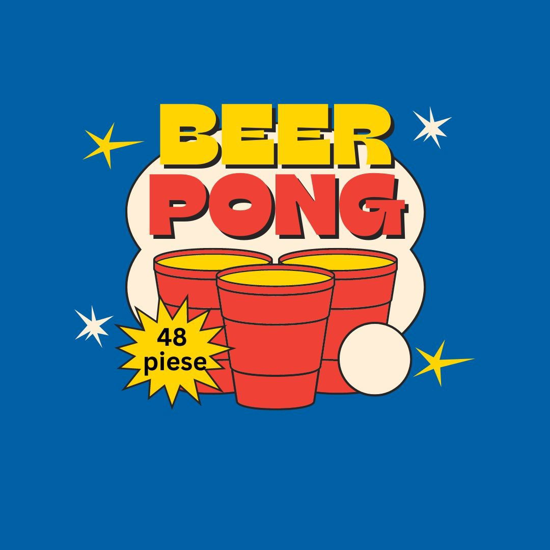 Joc de baut Beer Pong Flippy, 24 Pahare, 24 Mingi, material plastic, reutilizabil, portabil, rosu [3]