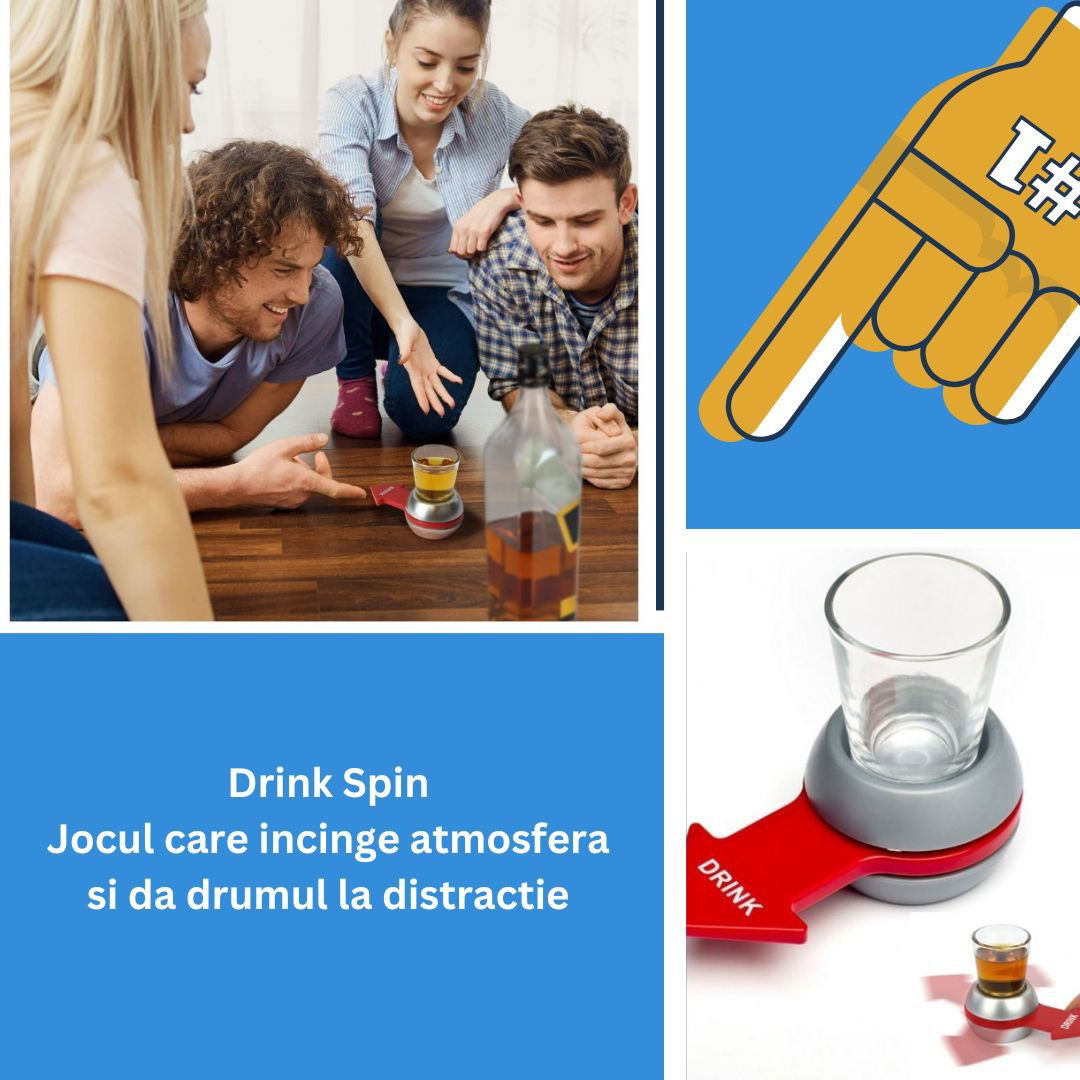 Jocuri de societate - Joc de baut Drink Spin Flippy, 10.3 x 11.5 cm, Pahar de Shot din Sticla, gri