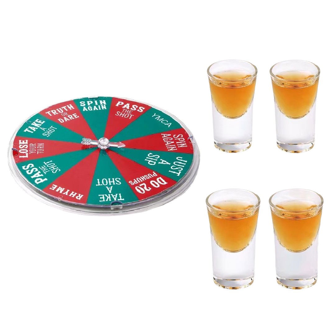 10 - 25 LEI - Joc de Baut Flippy, Ruleta Norocoasa, cu 4 Pahare de Shot, +18 Ani, Rosu/Verde