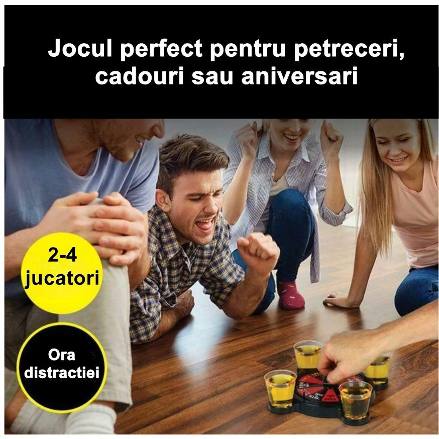 Jocuri de societate - Joc de Baut Ruleta cu Pahare de Shot Flippy, 15 x 16.5 cm, Rosu/Negru