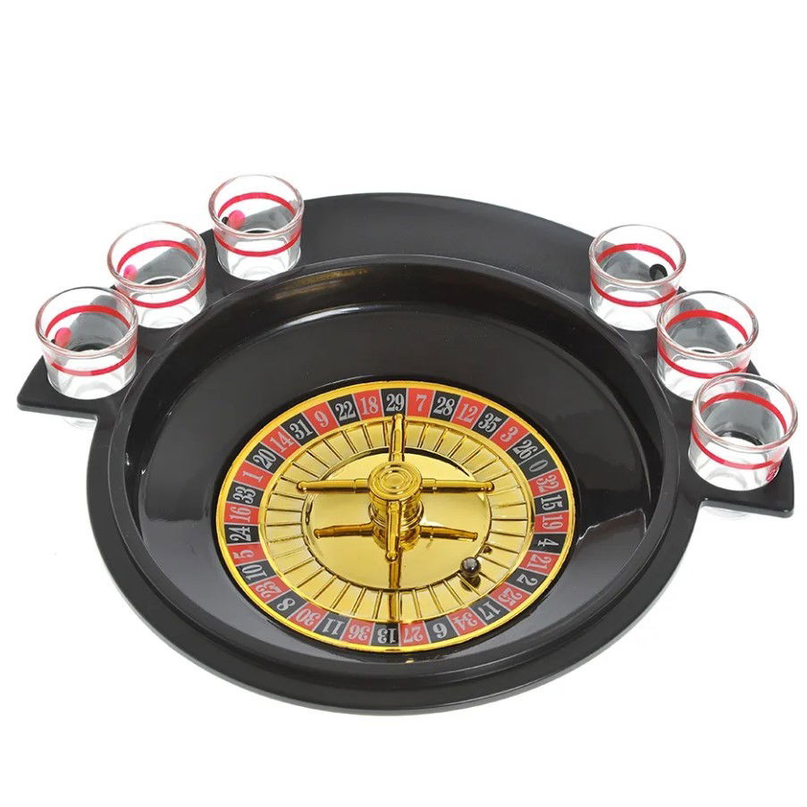 Jocuri de societate - Joc de Baut Ruleta Flippy, cu 6 Pahare de Shot din Sticla , 30 x 26.5 x 6.5 cm, Rosu/Negru