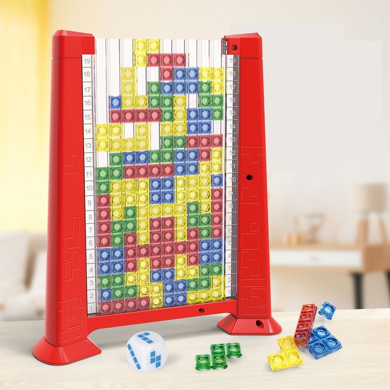 Joc de inteligenta Tetris puzzle tangram Flippy, 70 de piese multicolore, 3D, montessori, interactiv, din plastic, zar inclus, sac depozitare piese, varsta peste 6 ani, 23 x 19.8 x 5 cm, cadru rosu [5]