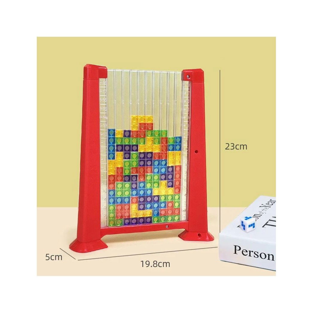 Joc de inteligenta Tetris puzzle tangram Flippy, 70 de piese multicolore, 3D, montessori, interactiv, din plastic, zar inclus, sac depozitare piese, varsta peste 6 ani, 23 x 19.8 x 5 cm, cadru rosu [6]