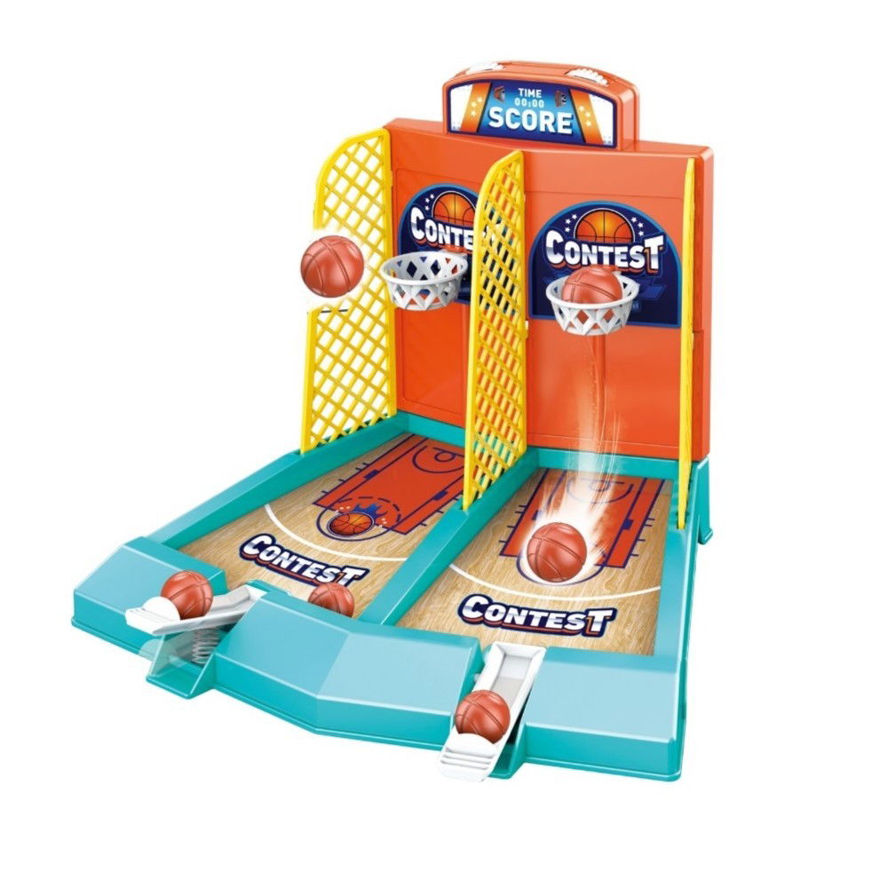 Jocuri de societate - Joc de Masa Mini Baschet Interactiv pentru Copii, Flippy, pentru 2 Jucatori, 6 Mingi Incluse, 22x16.5x18.2 cm, Multicolor