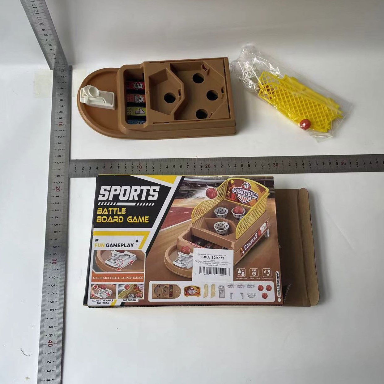 10 - 25 LEI - Joc de Masa Mini Baschet Interactiv pentru Copii, Flippy, 4 Cosuri, 3 Mingi Incluse, 23.5x11.5x14 cm, Maro