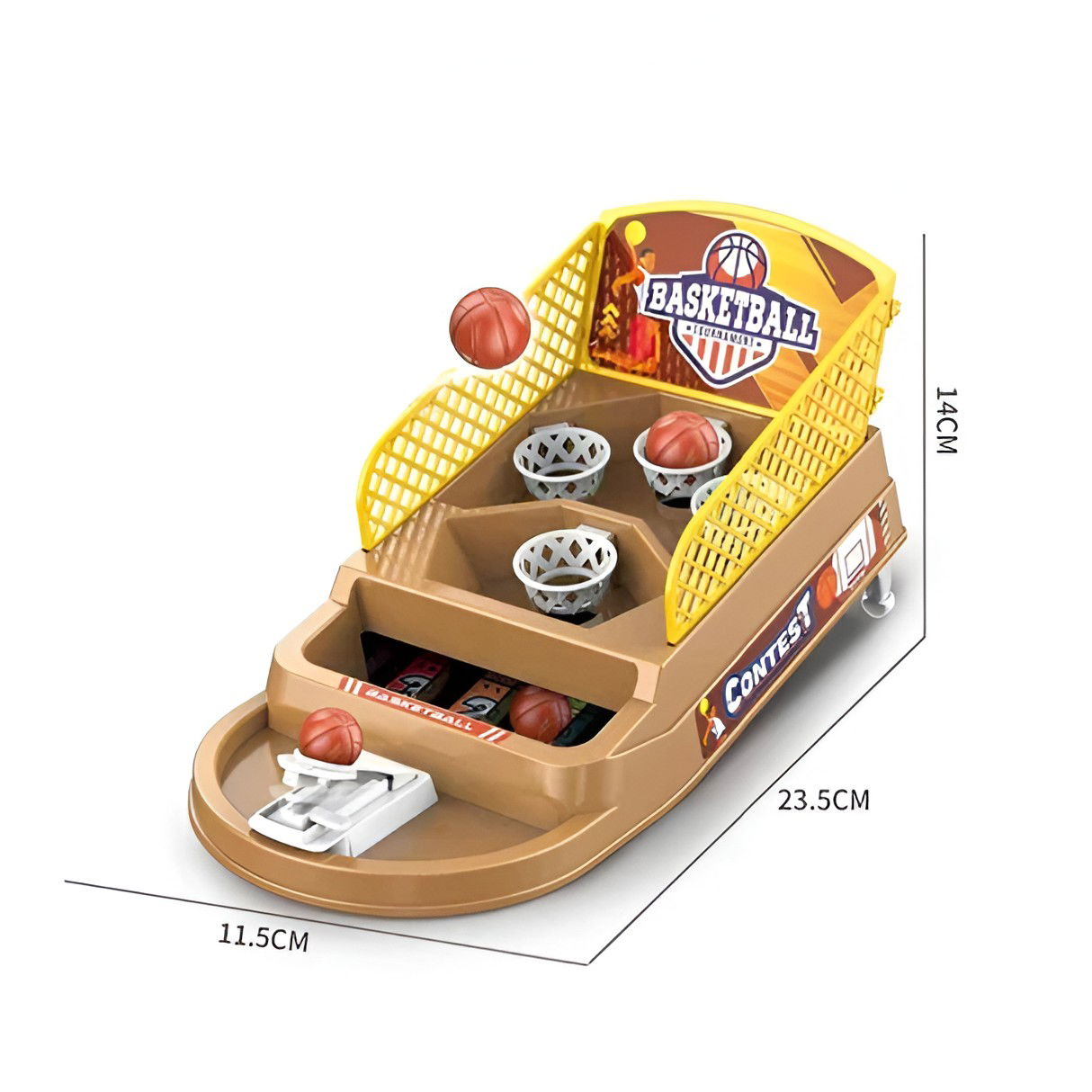 Joc de Masa Mini Baschet Interactiv pentru Copii, Flippy, 4 Cosuri, 3 Mingi Incluse, 23.5x11.5x14 cm, Maro [4]