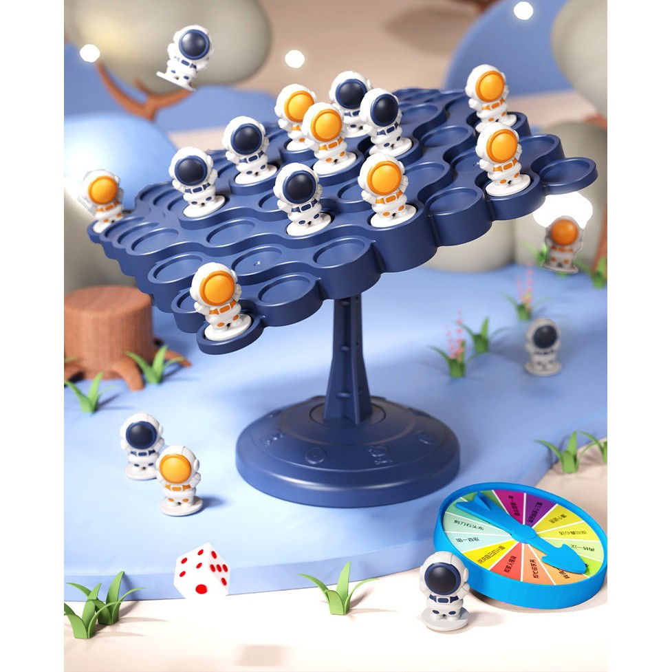 Joc Interactiv, Flippy, Astronauti in Echilibru, +3 Ani, din Plastic, 50 de Pioni, Placa de Echilibru, Roata cu Pedepse, Zar, 14 x 7 x 14 cm, Albastru [5]