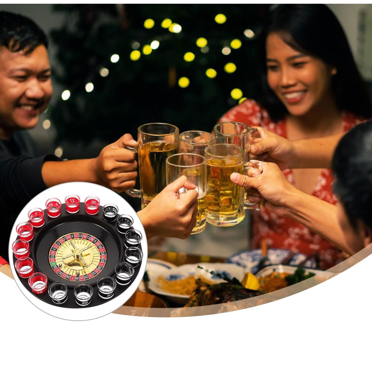 Joc de Ruleta Flippy, cu Pahare de Shot si Plansa de Joc Blackjack, 31 cm, Multicolor [6]