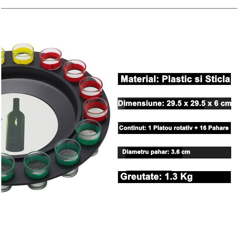 50 - 100 LEI - Joc de Societate "Adevar sau Provocare" Flippy, Ruleta cu 16 pahare de Shot din Sticla, pentru Petreceri, Distractie, Cadouri, Multicolor