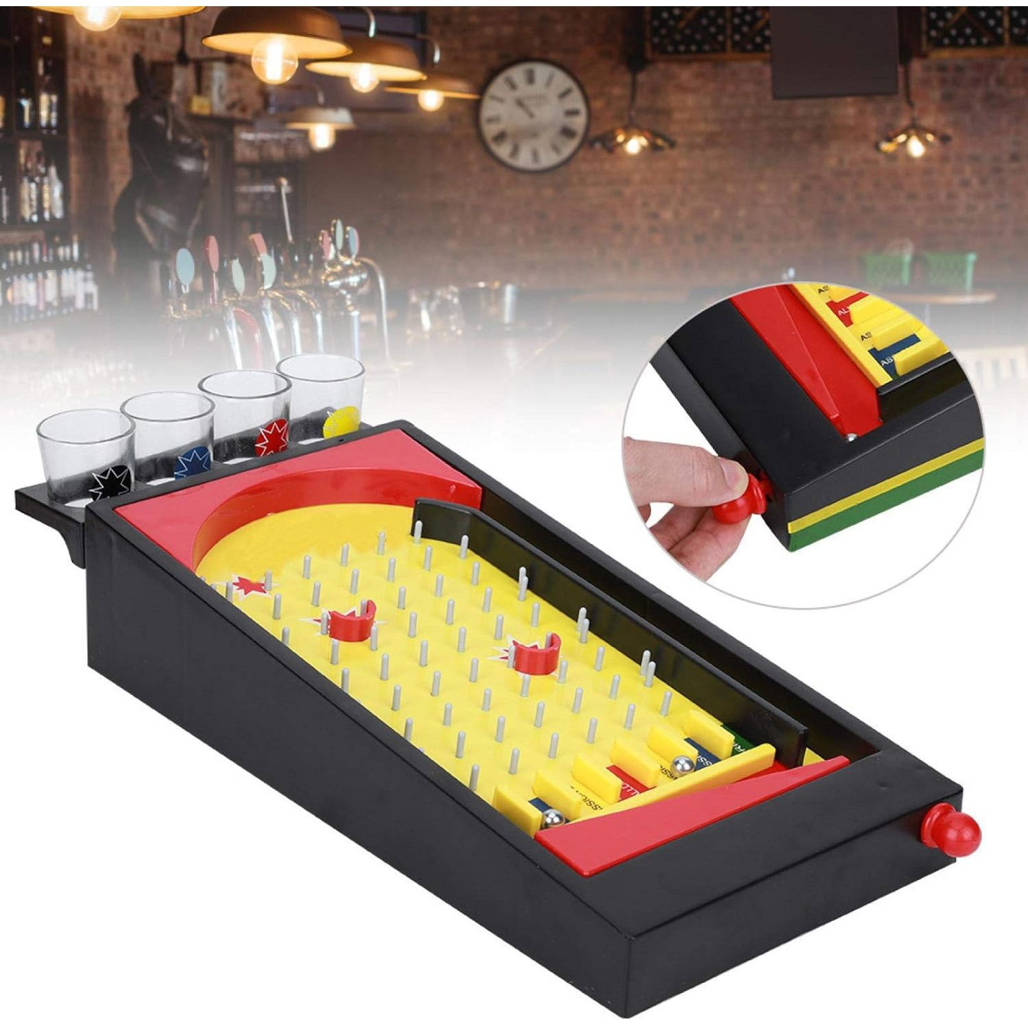 Joc de societate Pinball cu pahare pentru shoturi Flippy, 40 x 17,7 cm, galben [4]