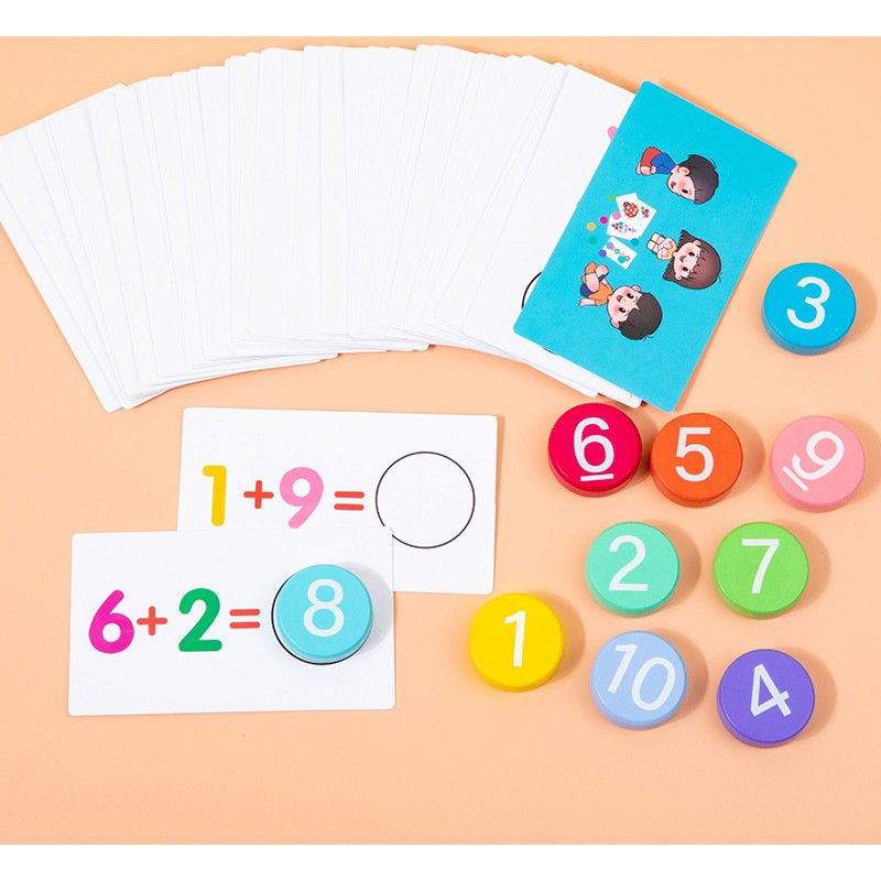 Joc Educational, Flippy, Invatare Adunare si Scadere, Cifre din Lemn, 46 Planse, +3 Ani, Multicolor [3]