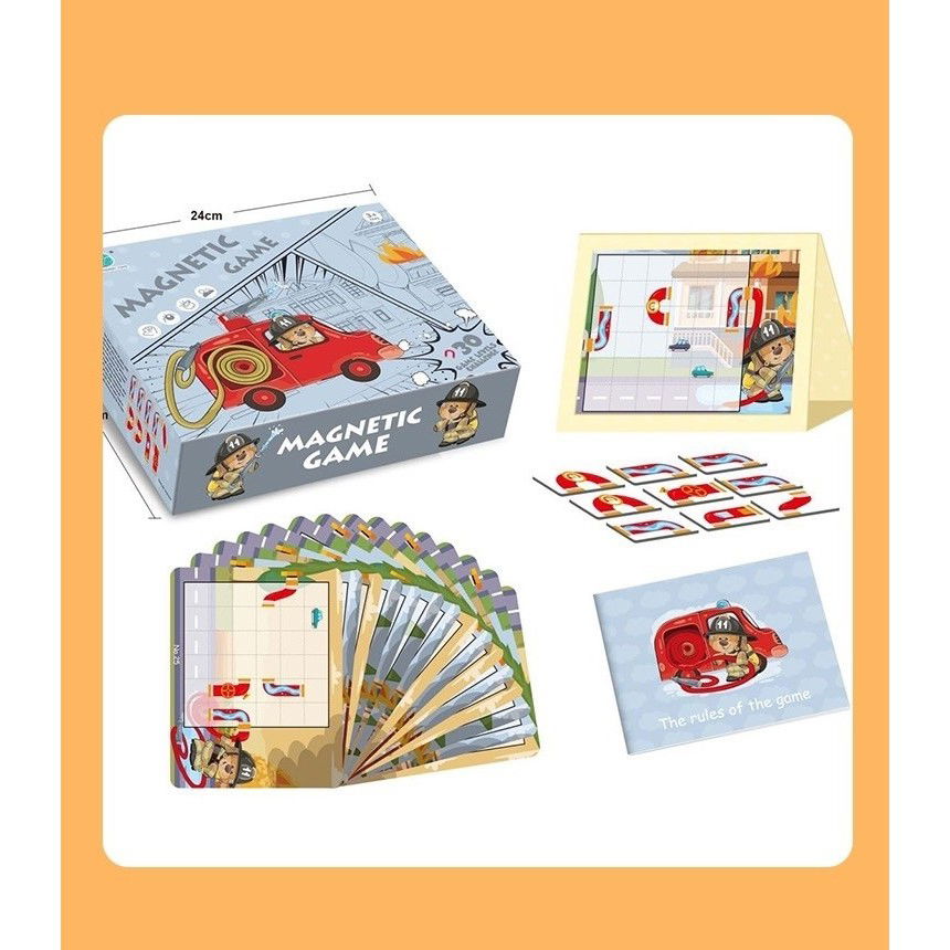 Joc educativ magnetic de interconectare, micul pompier, 15 nivele, 9 carti, pentru copii, +3 ani, multicolor [16]