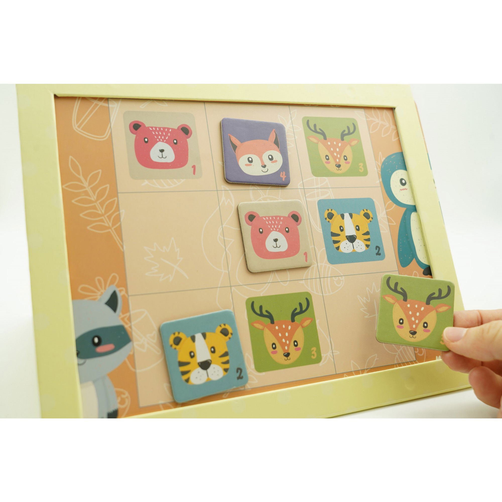 Joc educativ Sudoku cu tablita magnetica, 32 de piese, cartonase cu animale, Verde [11]
