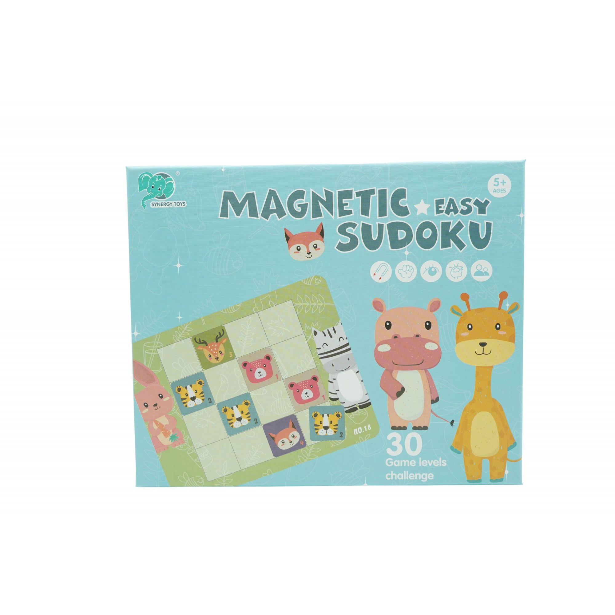 Joc educativ Sudoku cu tablita magnetica, 32 de piese, cartonase cu animale, Verde [1]