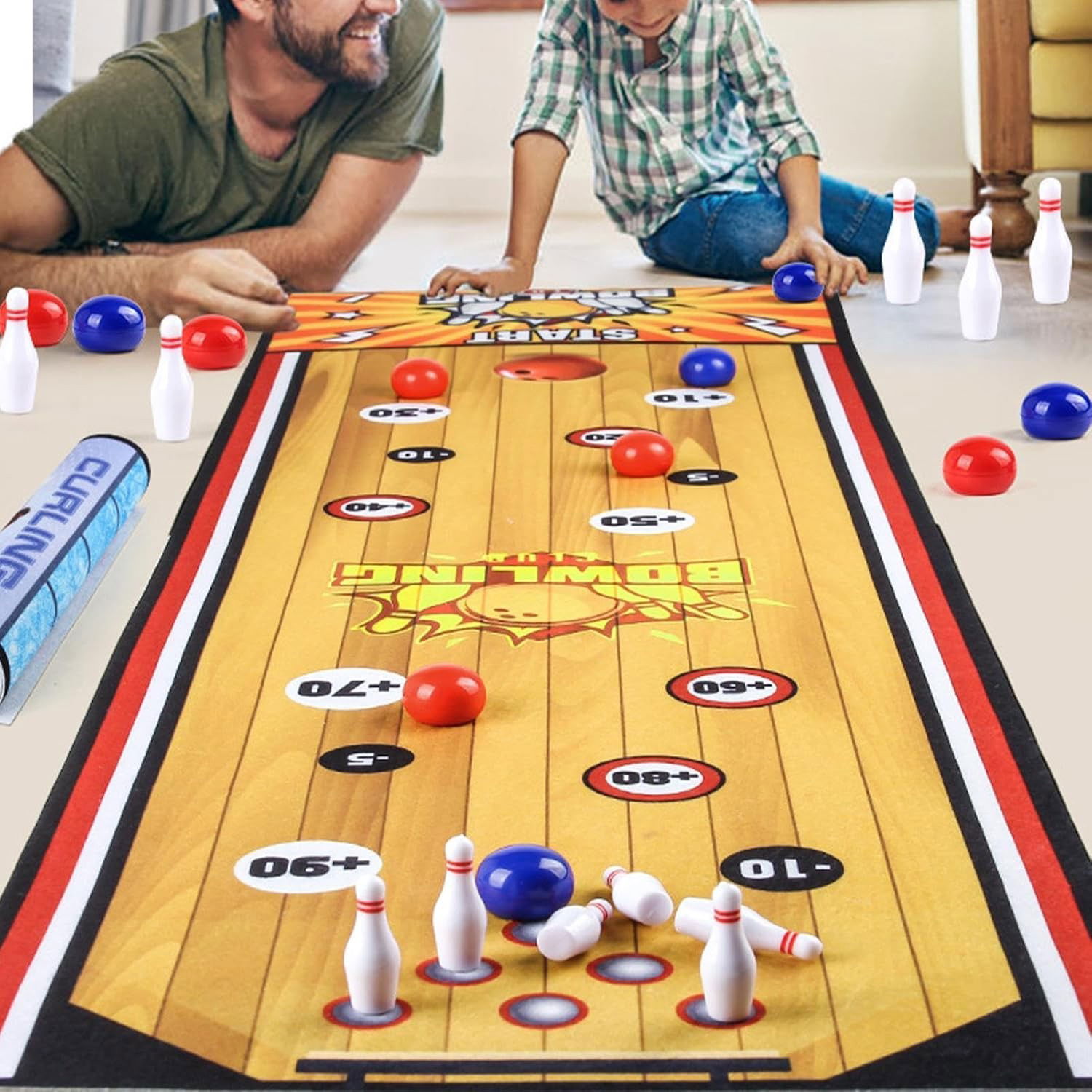 Joc Interactiv, Flippy, Covor de Bowling 90 x 20 cm, 1-4 Jucatori, +5 Ani, 6 Mingi Incluse, 6 Popice, Galben [3]