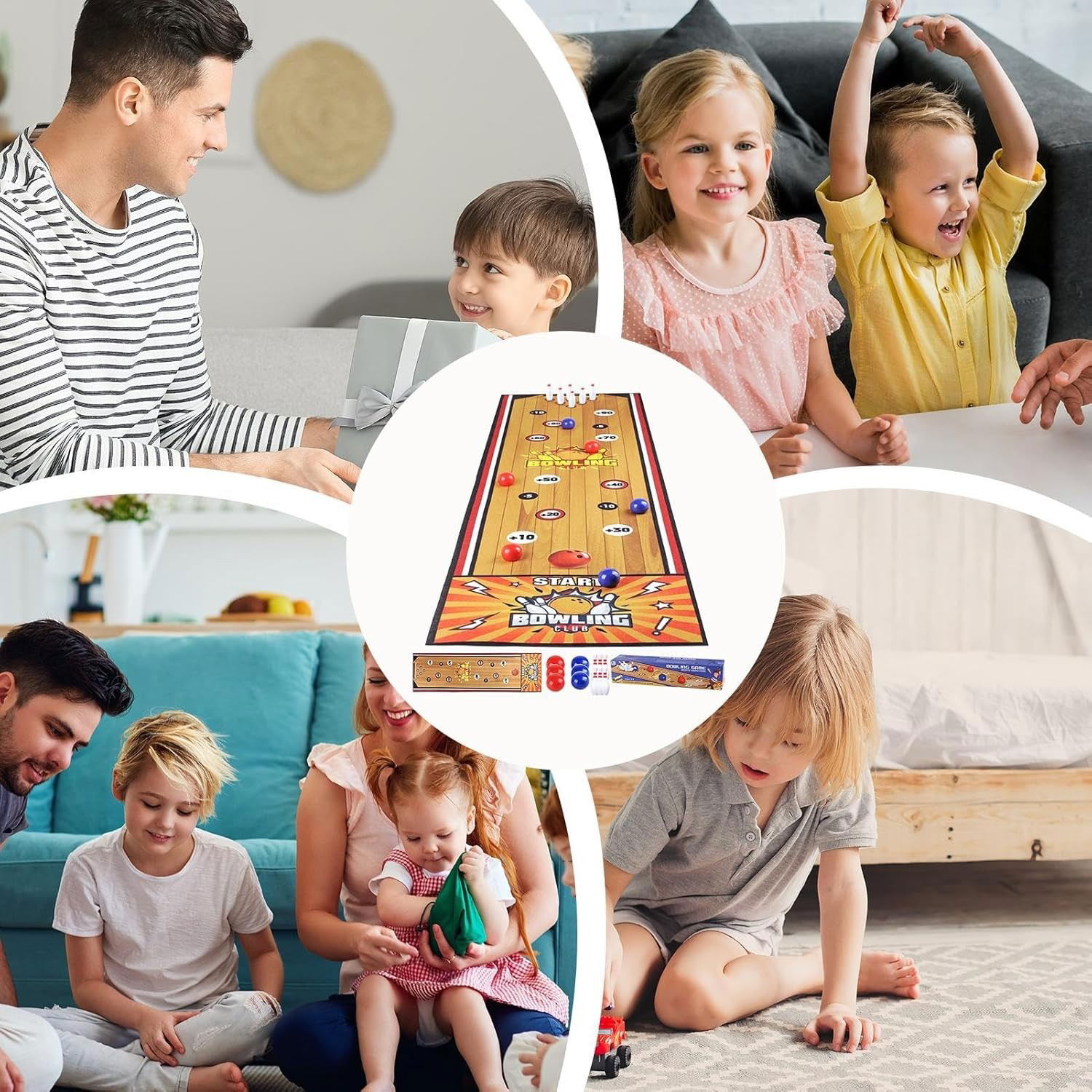 Joc Interactiv, Flippy, Covor de Bowling 90 x 20 cm, 1-4 Jucatori, +5 Ani, 6 Mingi Incluse, 6 Popice, Galben [4]