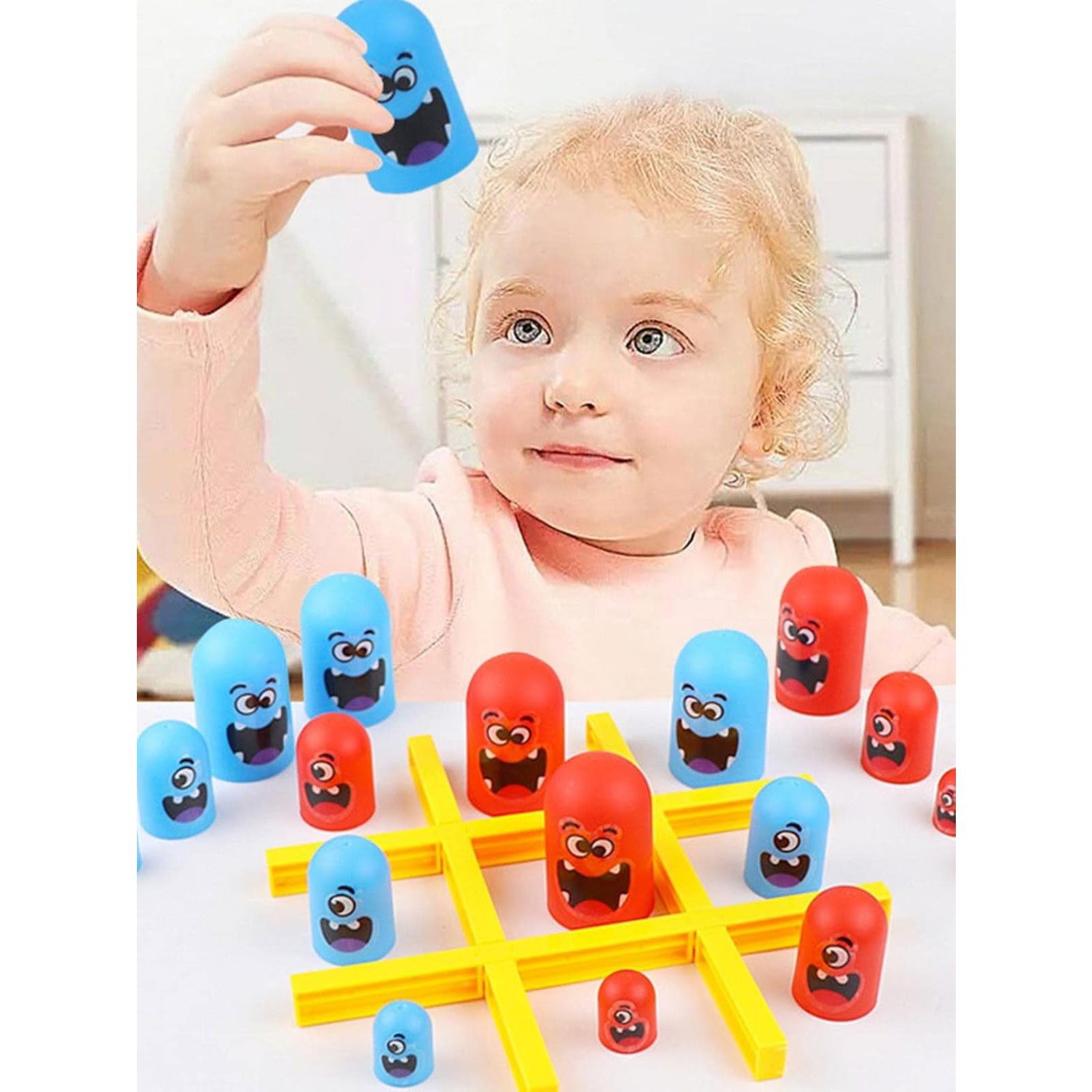 Jucarii interactive - Joc Interactiv, Flippy, Tic Tac Toe Gobble, din Plastic, +3 Ani, 18 Piese, 21.5 x 4 x 10 cm, Albastru/Rosu